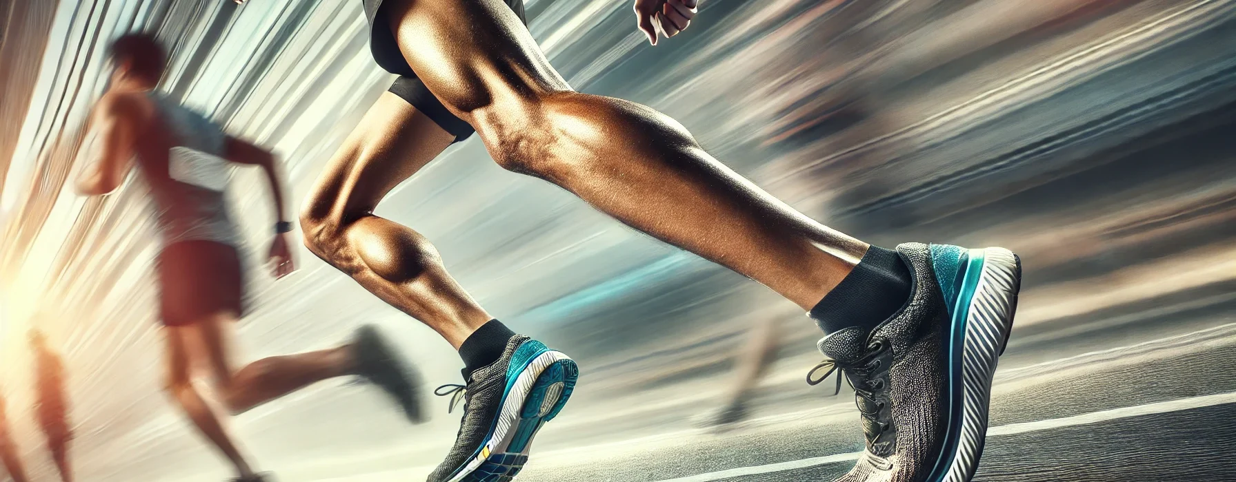 DALL·E 2025-01-22 22.38.04 - An artistic and dynamic image focusing on the feet of a well-trained male marathon runner, capturing a moment of motion. The scene should showcase the